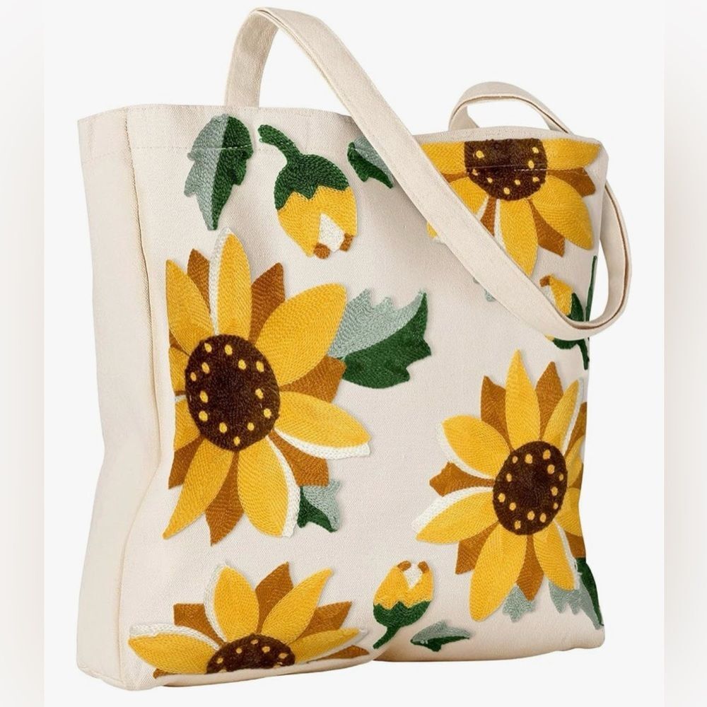NEW Sunflower Aesthetic Embroidery Tote Bag